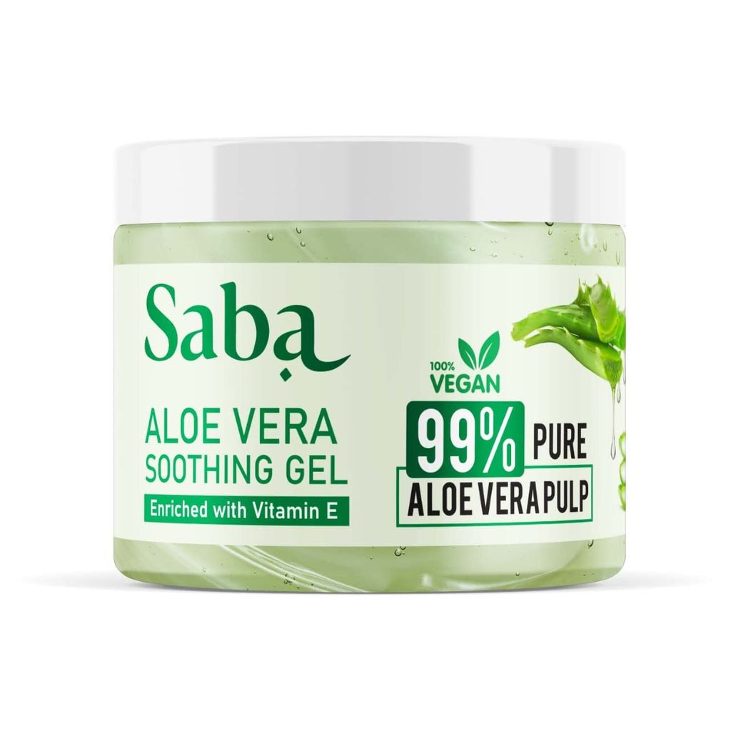 Saba 99% Natural Pure & Organic Aloe Vera Gel Non Sticky Multi Purpose Face, Skin and Hair - Vegan, Sun burn relief, Hydrating Moisturizing 260 gm (Paraben free) view 2