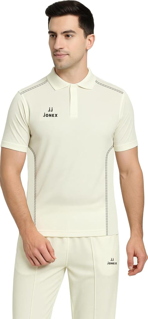 Jonex Men Cricket Uniform, Cricket Dress, Adults Half Sleeve Polyester T-Shirt & Trouser Pant Combo Set | Size - 38 | Off White view 2