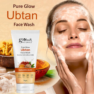 Globus Naturals Pure Glow Ubtan Face Wash Enriched With Saffron Milk For Radiance GLow Natural Gentle Mild Suitable For All Skin Types 75 gm view 2