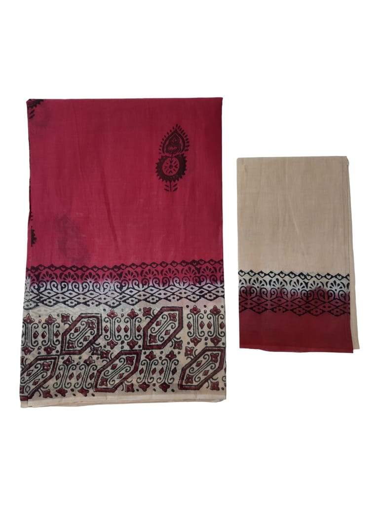 Sanganeri Hand block Printed Red and Cream border Ultra Light weight Pure cotton saree