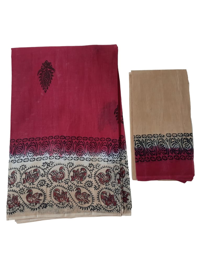 Sanganeri Hand block Printed Red and Cream border Ultra Light weight Pure cotton saree view 2