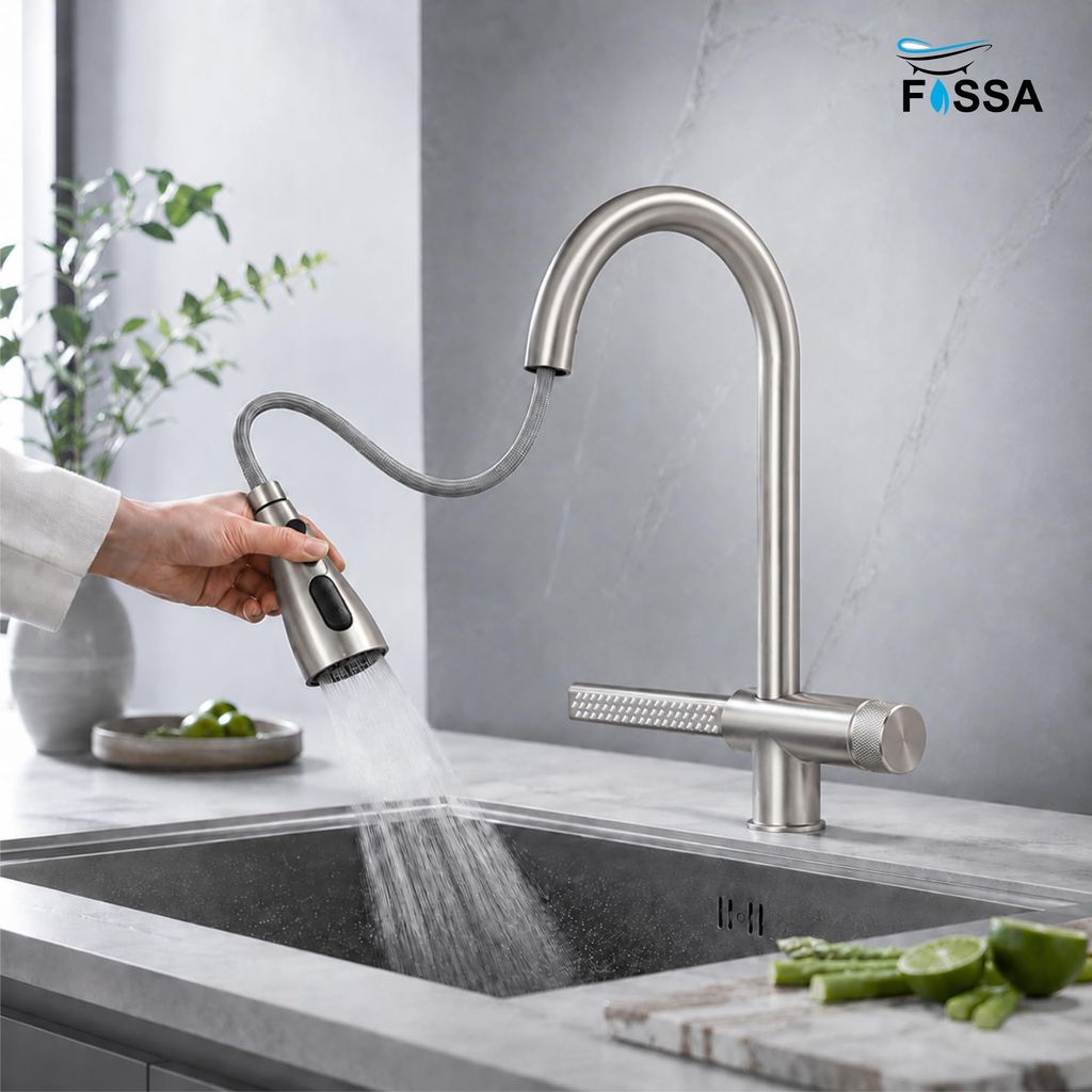 Ergo Waterfall Dual-Flow 360° Hot & Cold 304 Stainless Steel Kitchen Mixer Faucet Silver view 2