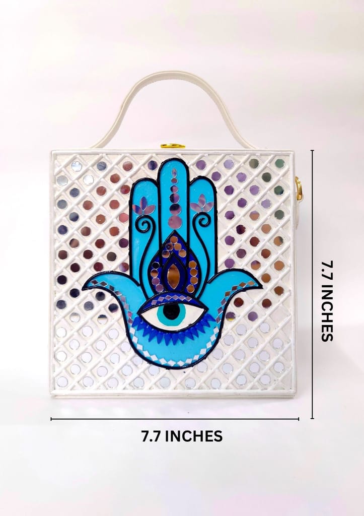 Hamsa Circle Lippan Art Handcrafted Box Bag view 2