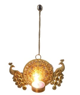 Gold Plated Peacock Metal Wall Hanging Diya or candle/Tealight Holder for Home Decor Set of 2 Pc view 2