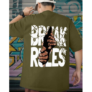 Ausk Mens Green Printed Cotton Blend Round Neck Oversized T-Shirt