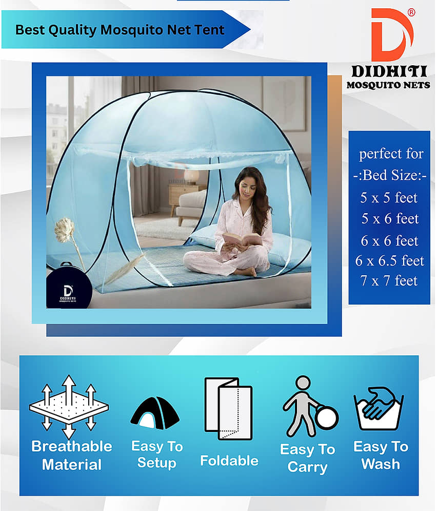 didhiti - Blue Polycotton Foldable Mosquito Net ( Pack of 1 ) view 2