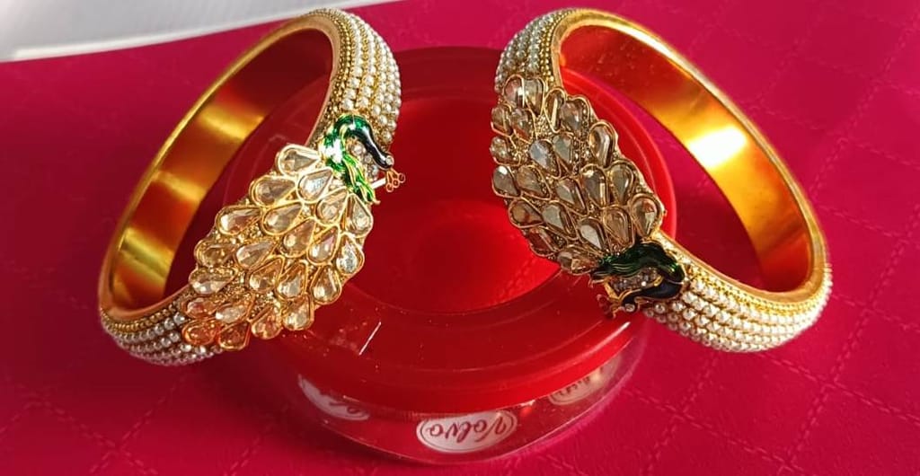 Gold Plated Pearl and Kundan Bangles view 2