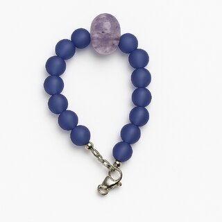 Techiefox Stylish Blue Matte Plastic Bead Bracelet with Central Marbled Accent Bead Elegant Unisex Wrist Accessory