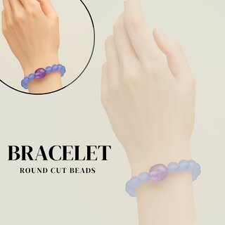 Techiefox Stylish Blue Matte Plastic Bead Bracelet with Central Marbled Accent Bead Elegant Unisex Wrist Accessory view 2