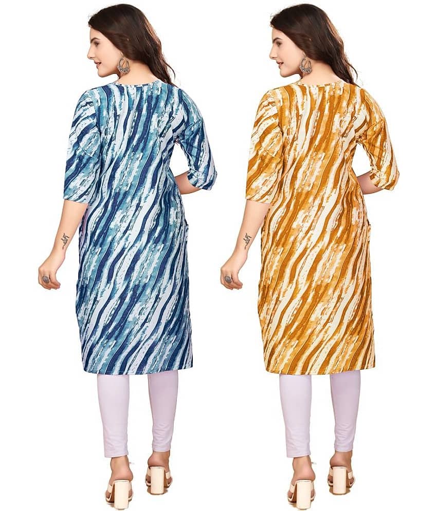 VACHHARAJ GROUP Crepe Printed Straight Women's Kurti - Blue,Yellow ( Pack of 2 ) view 2