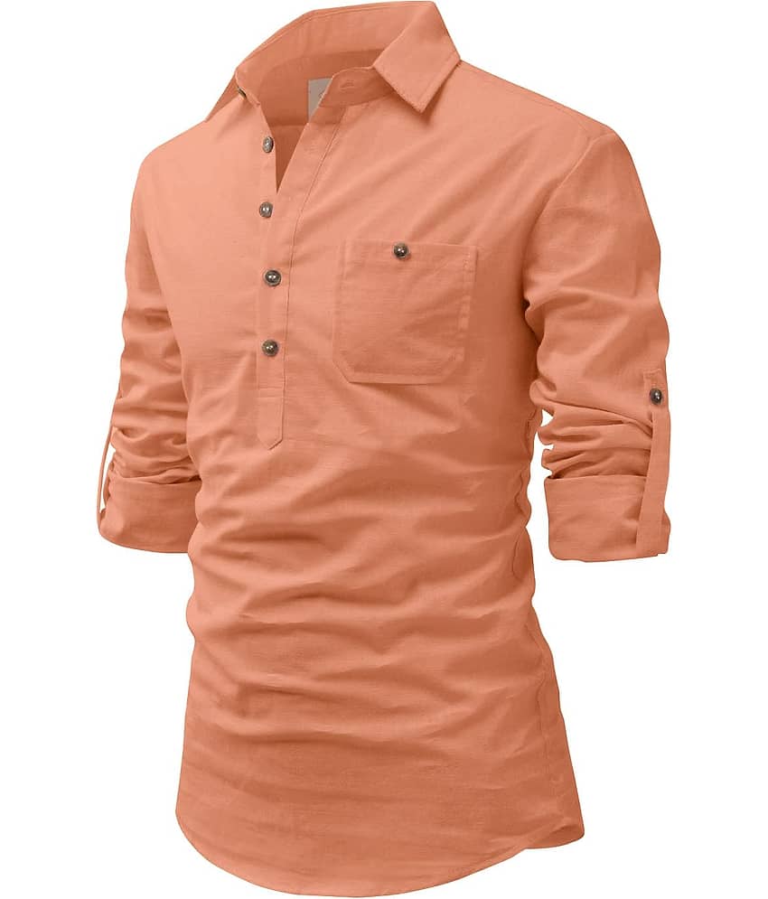 TrendiVastra Pink Cotton Blend Men's Shirt Style Kurta ( Pack of 1 ) view 2