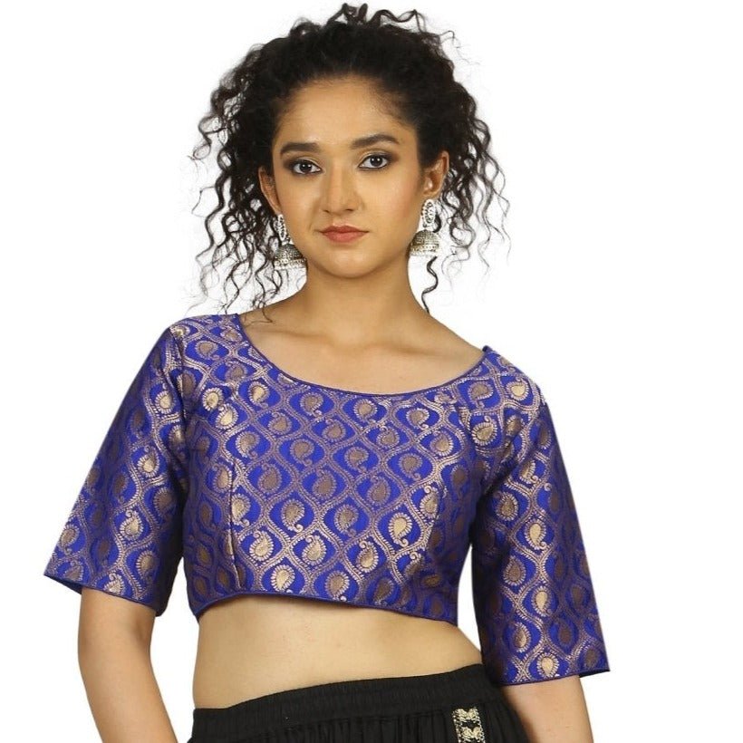 TheHangr Royal Blue Gold Brocade Blouse - 32 view 2