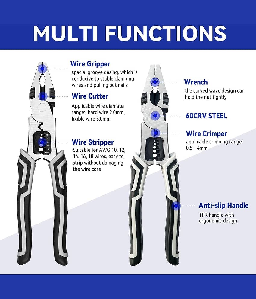 5-in-1 Multifunctional Stainless Steel Wire Stripping Plier | Wire Puller Plier | Cable Looping | Splitting | Cutting Pliers | Electrical Stripping Tool Wire Stripper & Crimping Tool view 2