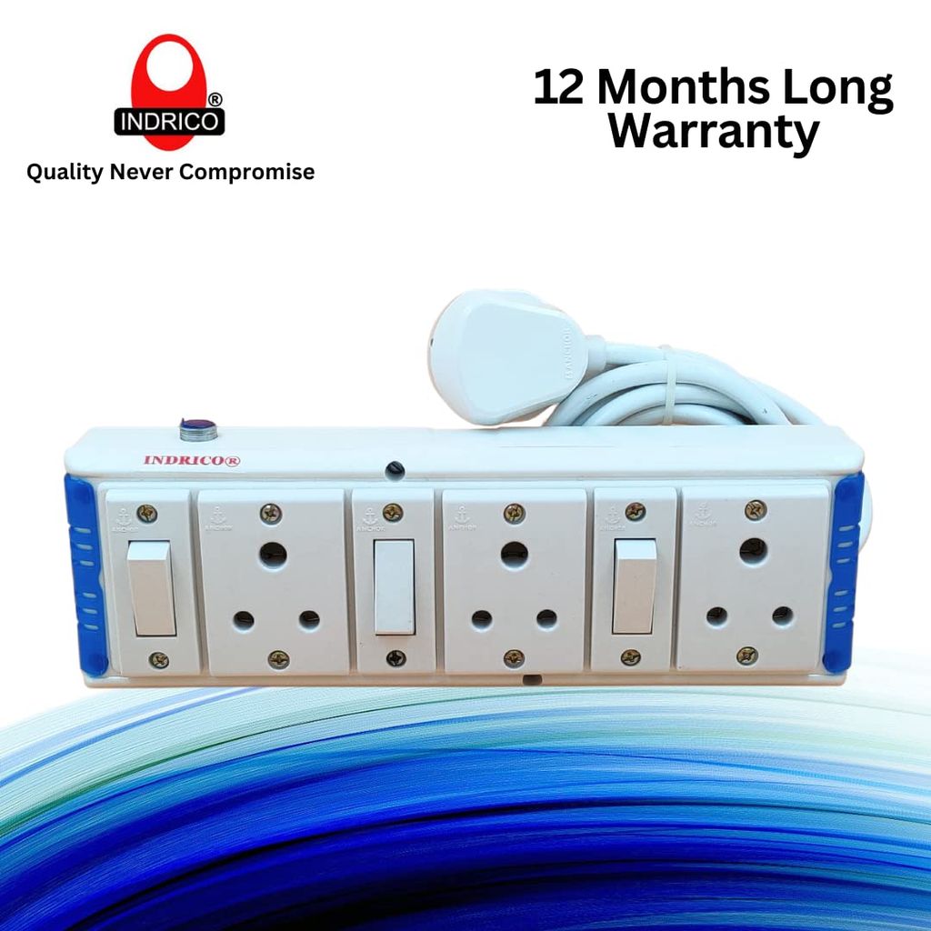 INDRICO Extension Board with Individual Switch 6 Way (Max. Rating 1200W) PVC White Pack of 1 view 2