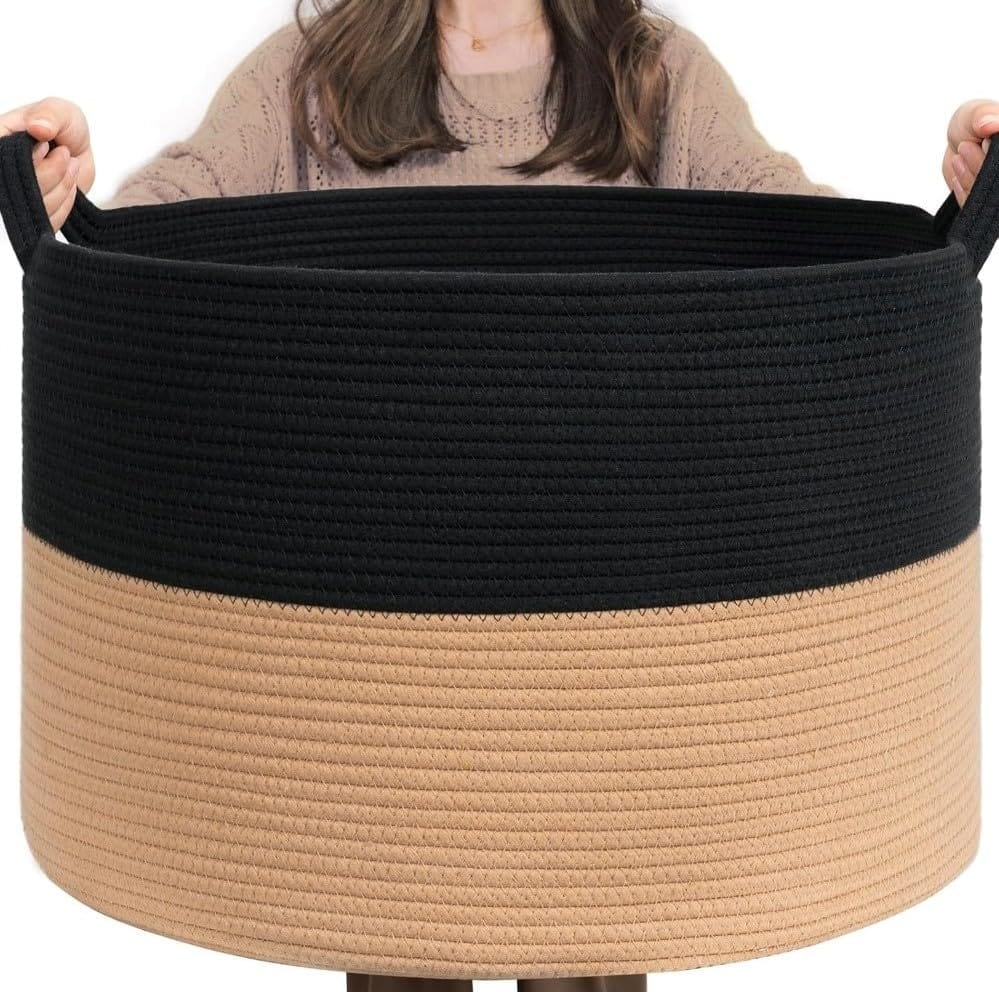 Generic Cotton Pack Of_1 16x14 Inch Storage Basket For Clothes With Out Lid (Black-Beige)-PID66402 view 2