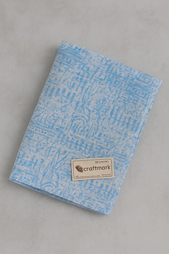 Craftmark Hand Block Printed Light Blue Patterned Cotton Fabric view 2