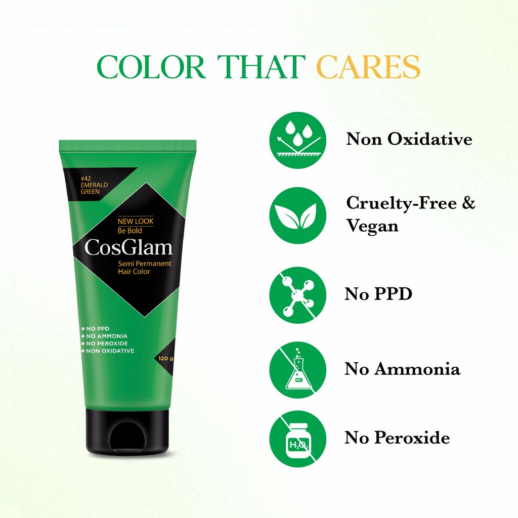 COSGLAM Combo Pack, Semi Permanent Hair Color Emerald Green 120g, Hair Highlighter Kit 115g & Hair Color Remover 70ml view 2