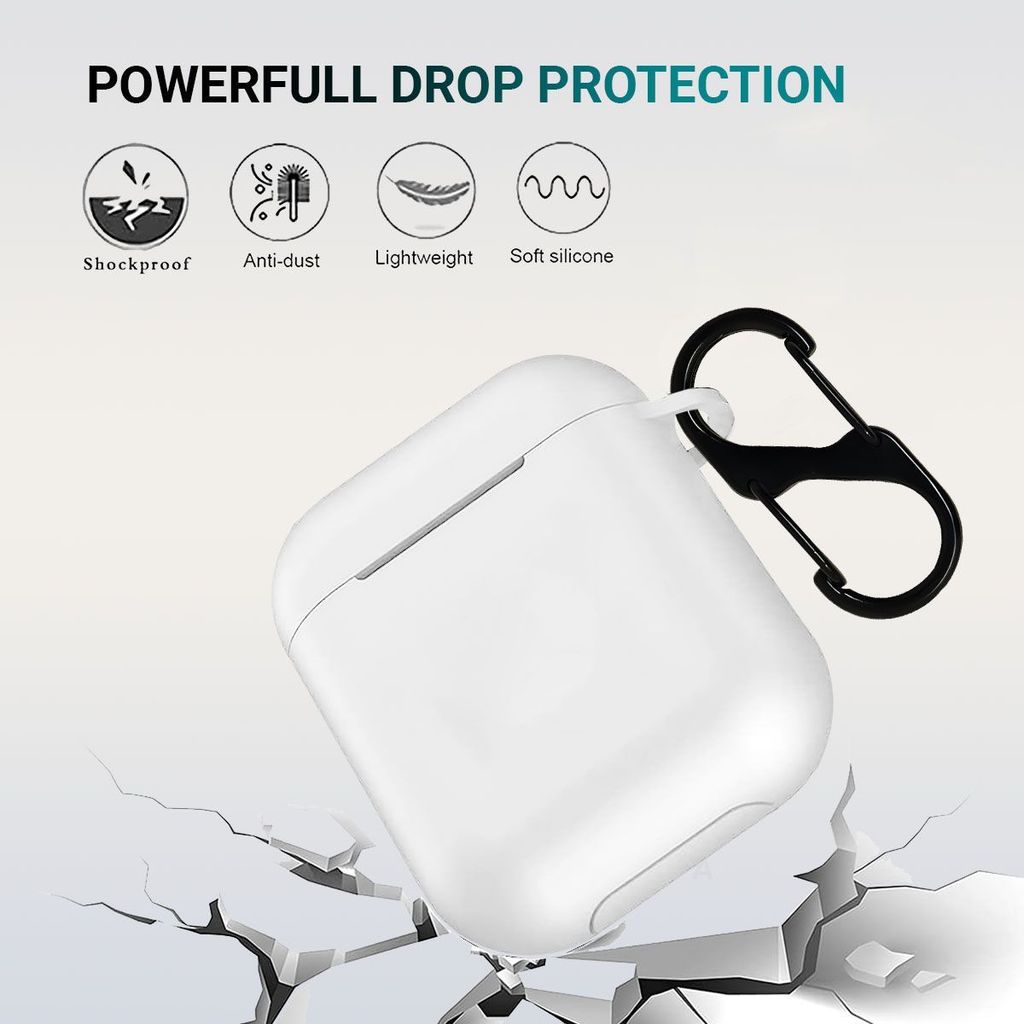 LIRAMARK Silicone Soft Case Cover with Buckle for AirPods 1 & 2, Apple airpods 1st and 2nd Generation case (White) view 2