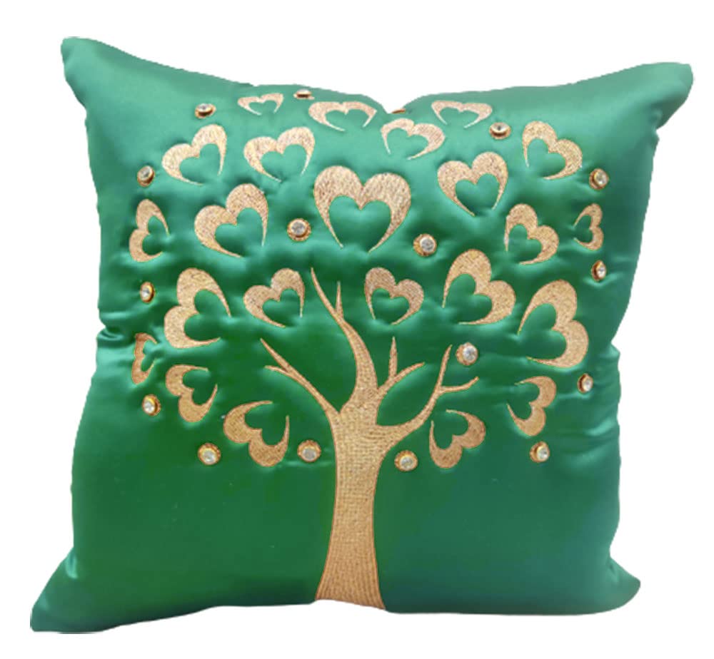 GOODVIBES Teal Blue Green Gold Embroidered Velvet Cushion Case Luxury Modern Throw Pillow Cover Decorative Pillow for Couch Living Room Bedroom Car| 16X16 Inches | 40cm * 40 cm I Set of 2| view 2