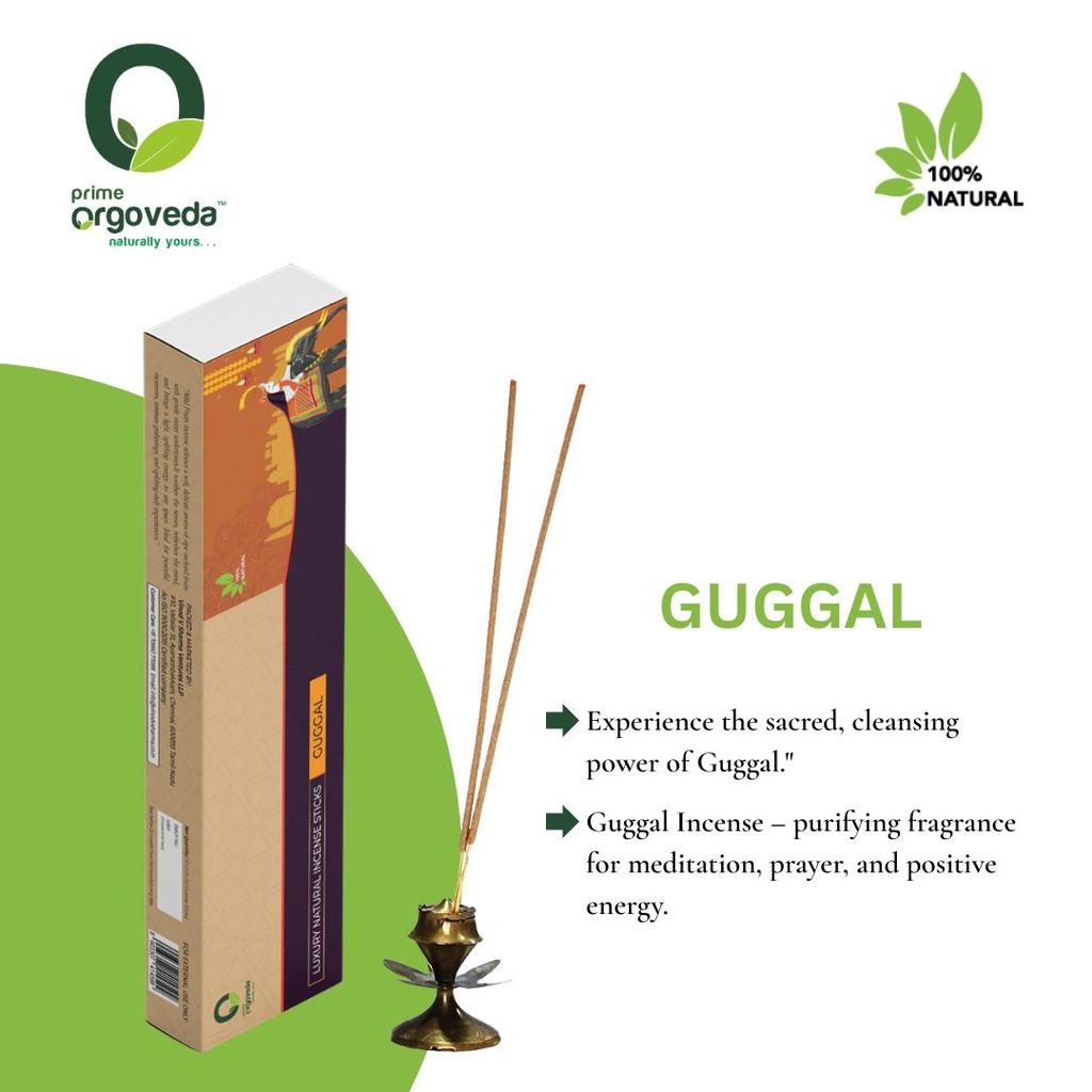Prime Orgoveda Guggal Incense Sticks | 100% Natural Charcoal-Free Agarbatti | Long-Lasting Guggal Aroma for Prayer, Pooja & Meditation (Pack of 50 Sticks) view 2