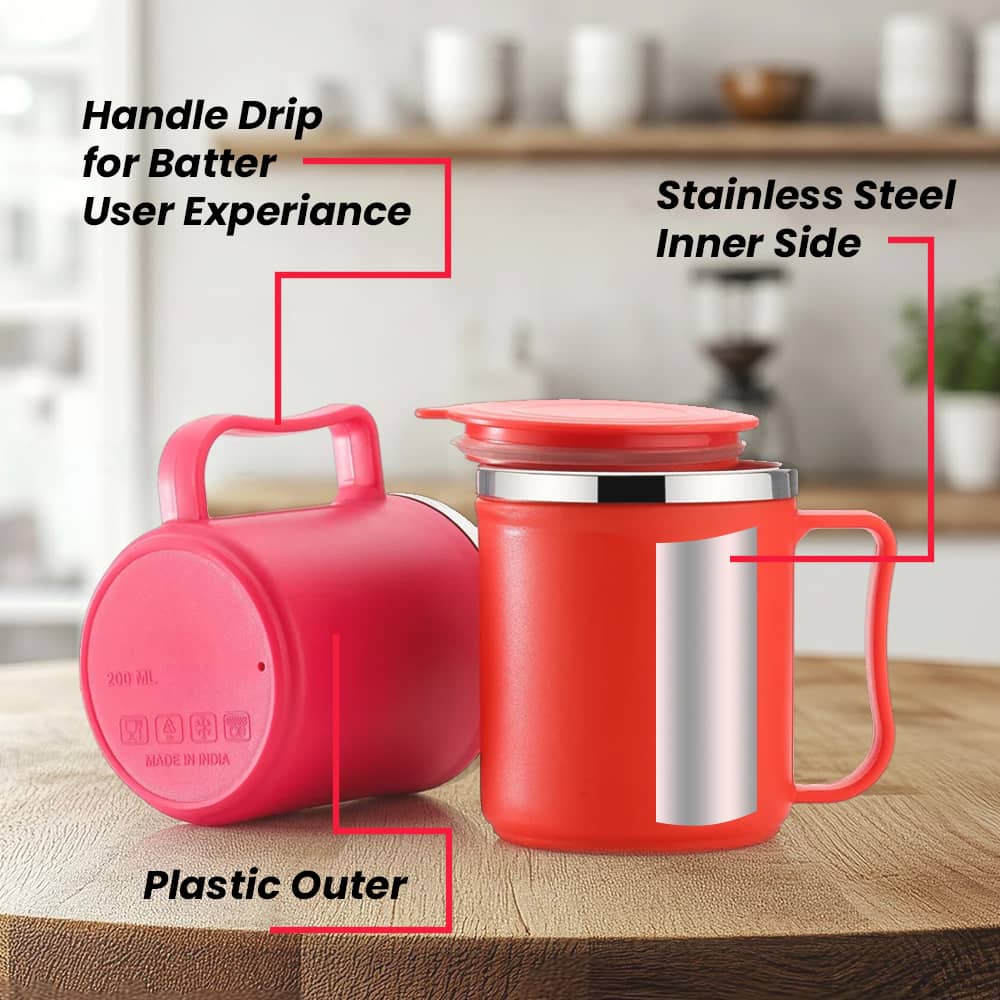 Craftlayout Pack Of 4 Coffee Mug With Lid 250 ML view 2