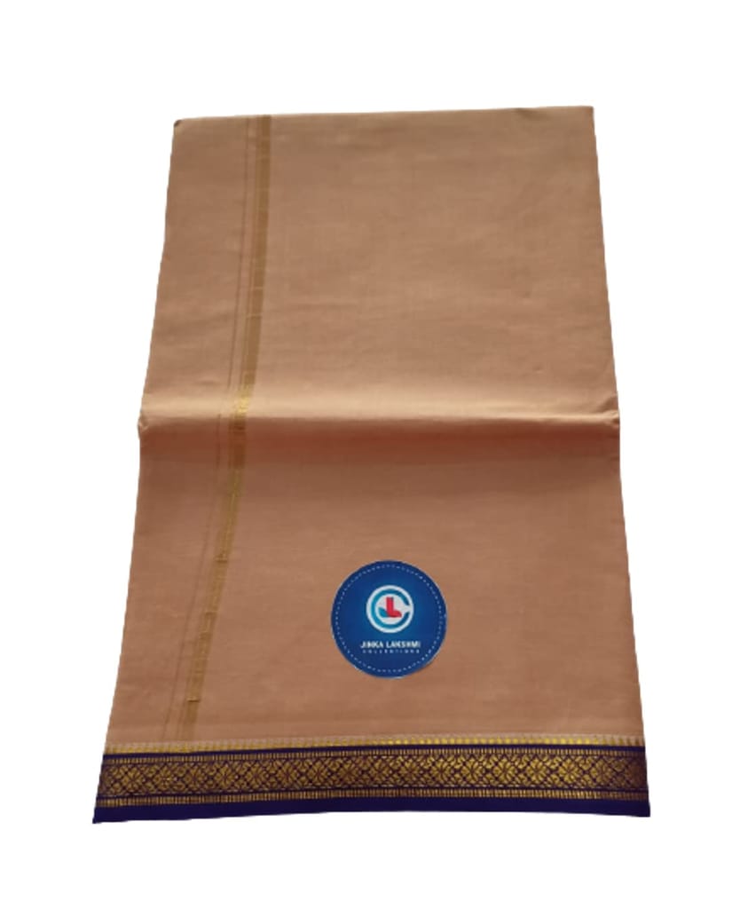JINKA LAKSHMI COLLECTIONS 100% Pure Cotton Biege Color Dhoti With Zari 4 Meters Unstitched Pack of 1 (Multicolor-03) view 2