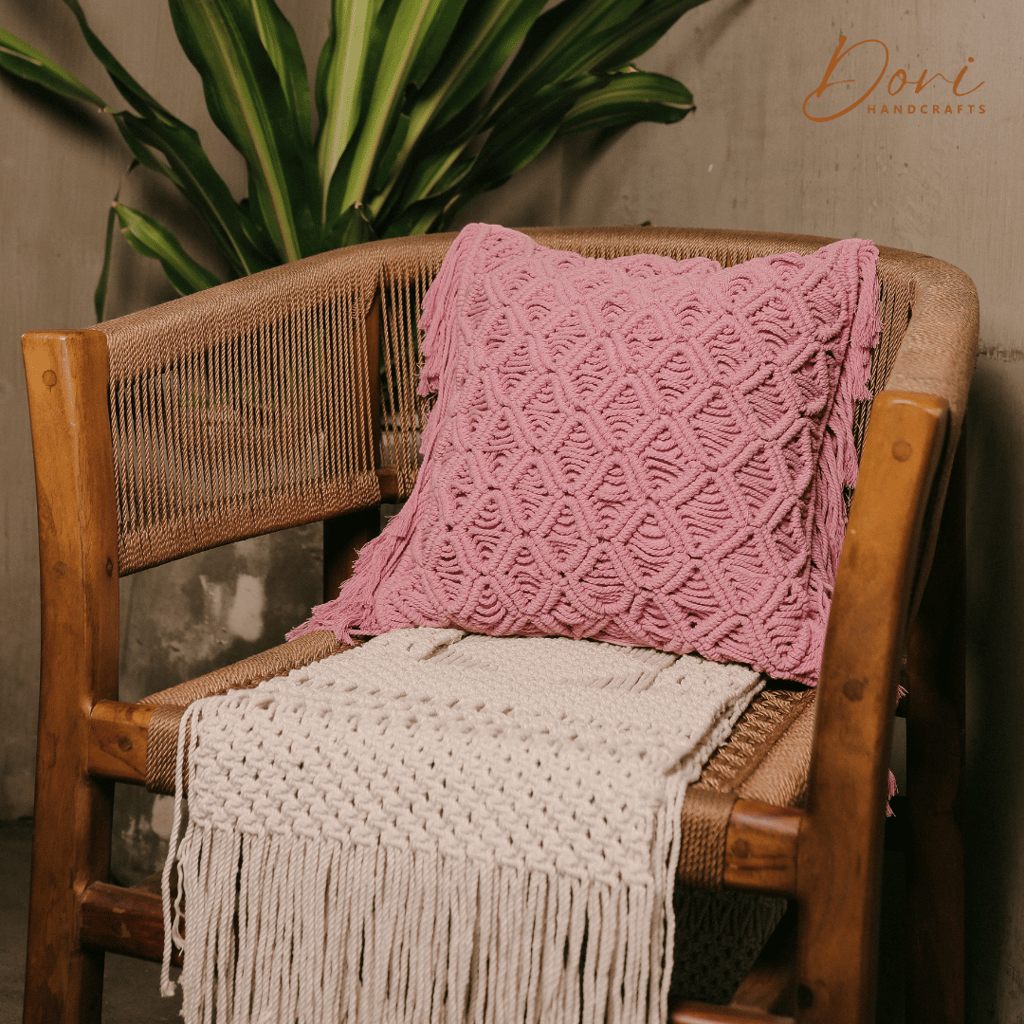 Pink Macrame Cushion Cover view 2