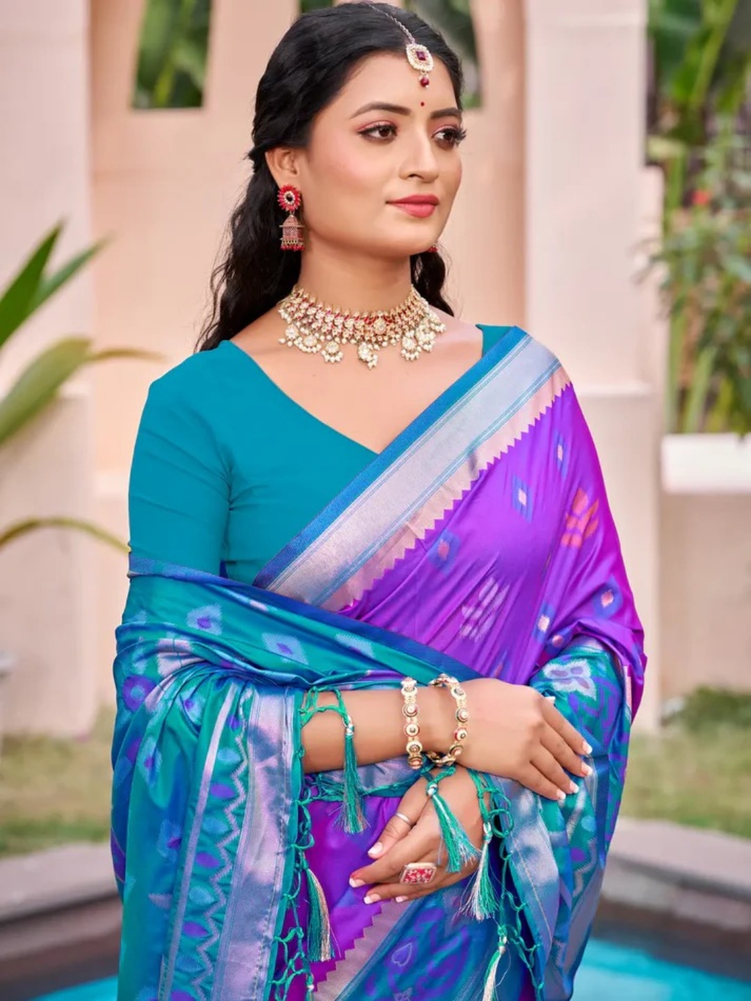 Violet Silk Saree view 2