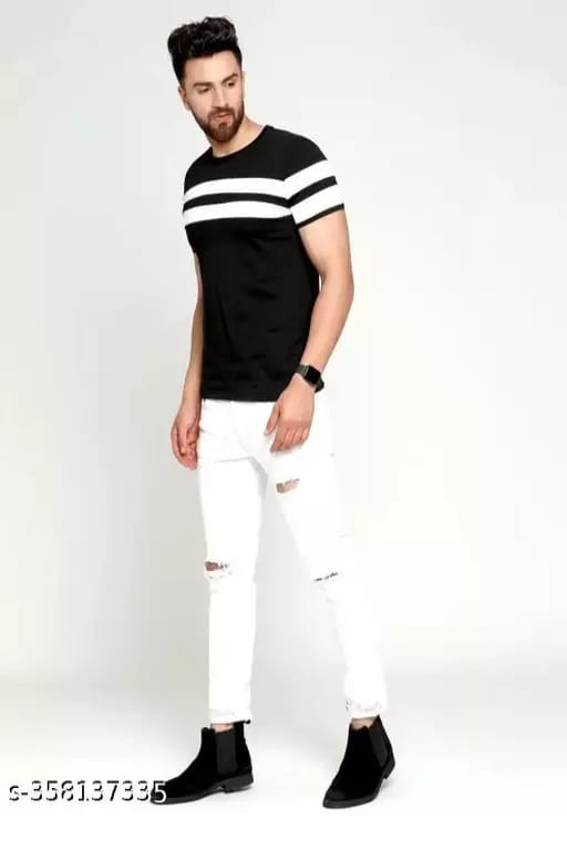 TRENDY MEN ROUND NECK COLOR BLOCK POLYESTER T-SHIRT view 2