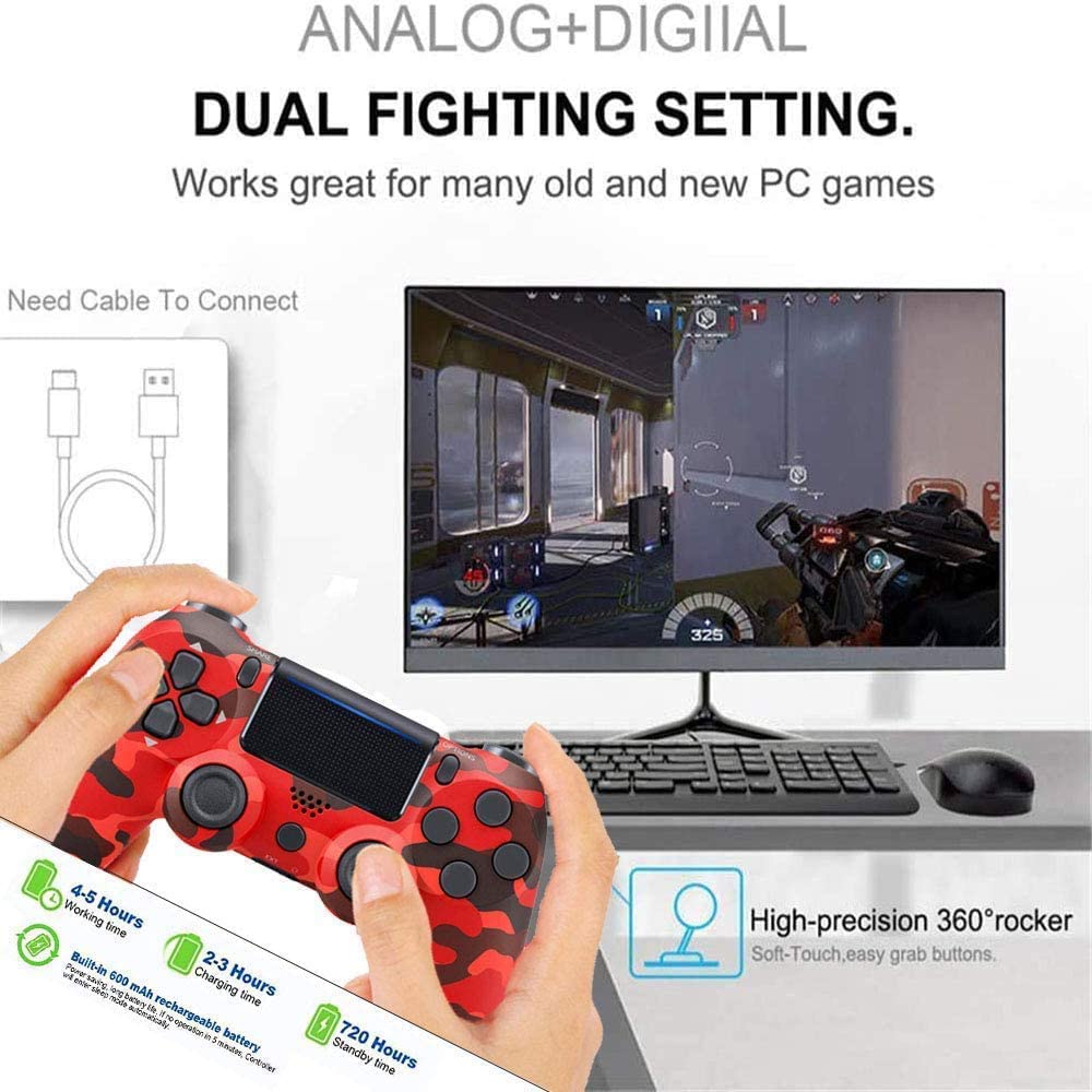AUSHA Wireless Game Controller for PS4 & PC | Dual Vibration, Audio Jack, Anti-Slip Grip, Rechargeable Battery view 2