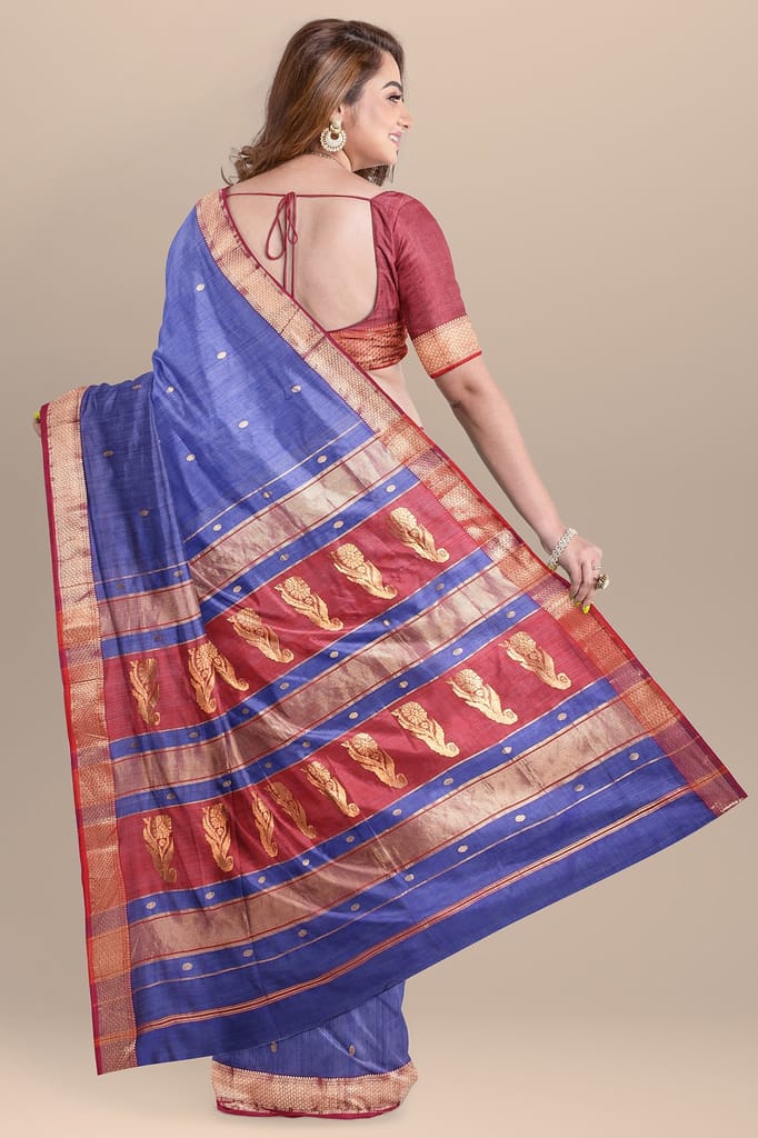 Yale Blue Buti Handwoven Sausar Silk with Zari Border and Carry Buta Print Saree SKU- BS10034 view 2