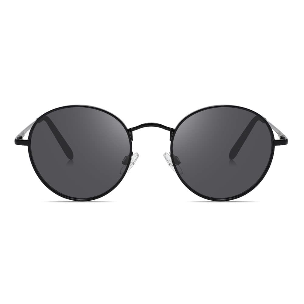 Eyenaks Round Shape Metal Sunglasses | UV 400 Protection | Unisex Design | Everyday Wear | Spring Hinges for Comfortable Fit | Pack Of 1 (Black) view 2