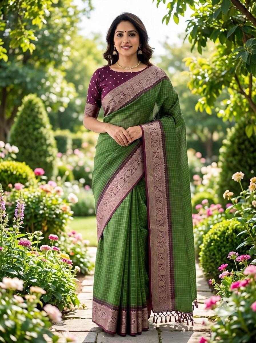 Green Dola silk jacquard saree view 2