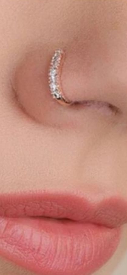 Sania Mirza delicate adjustable roSE plated American diamond nose ring view 2