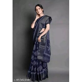 Blue Colour Cotton Printed saree With Blouse Piece view 2
