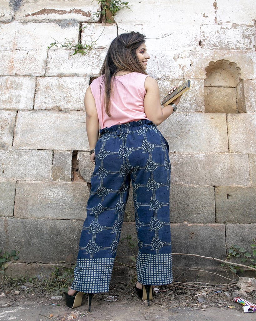 Indigo White Handwoven Organic Cotton boho Pant view 2