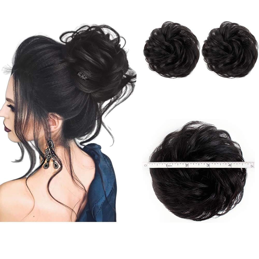 Akashkrishna 2pc Messy Hair Bun Extensions and 1pc Curly Wavy Synthetic Hair Extensions For Women (Color:Black) view 2