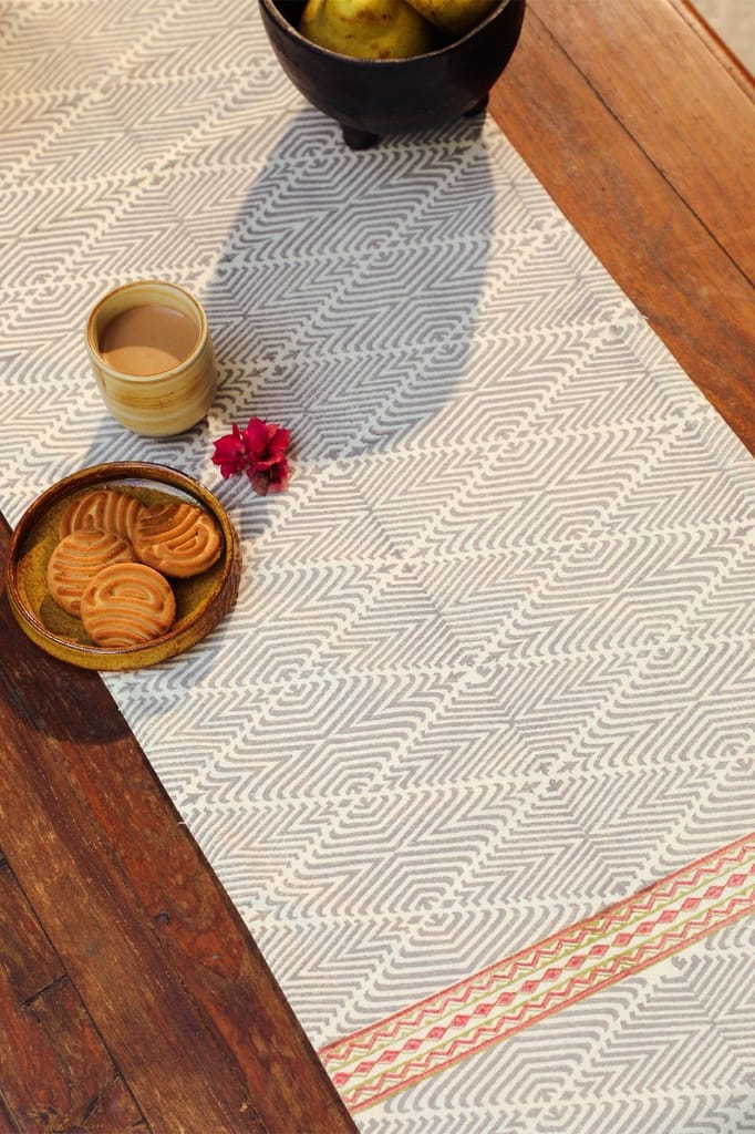 Aaira Grey Table Runner With Geometric Patterns view 2