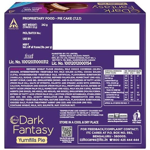 Sunfeast Dark Fantasy, Yumfills, Rich Chocolate Pie Cake, 242 G view 2