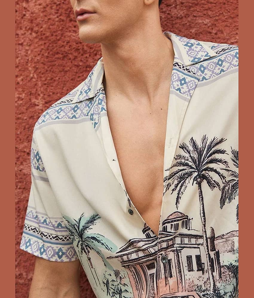 HARPITA Cotton Blend Regular Fit Printed Half Sleeves Men's Casual Shirt - Cream ( Pack of 1 ) view 2