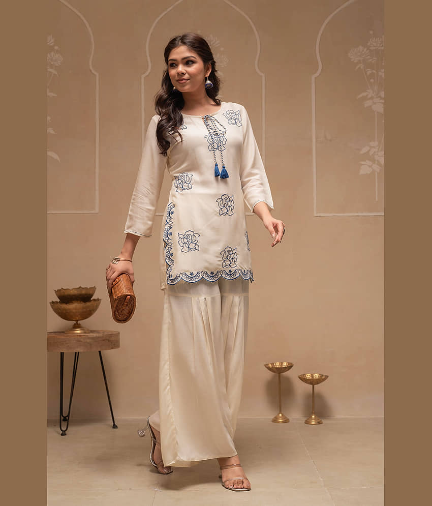 Juniper Women Tunic With Trousers Co-Ord Set ( Off White ) view 2