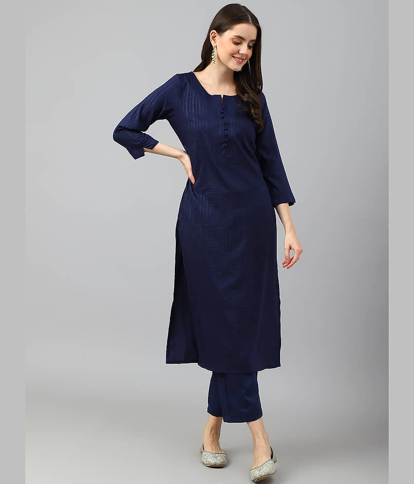Aarrah Cotton Striped Kurti With Pants Women's Stitched Salwar Suit - Navy ( Pack of 2 )