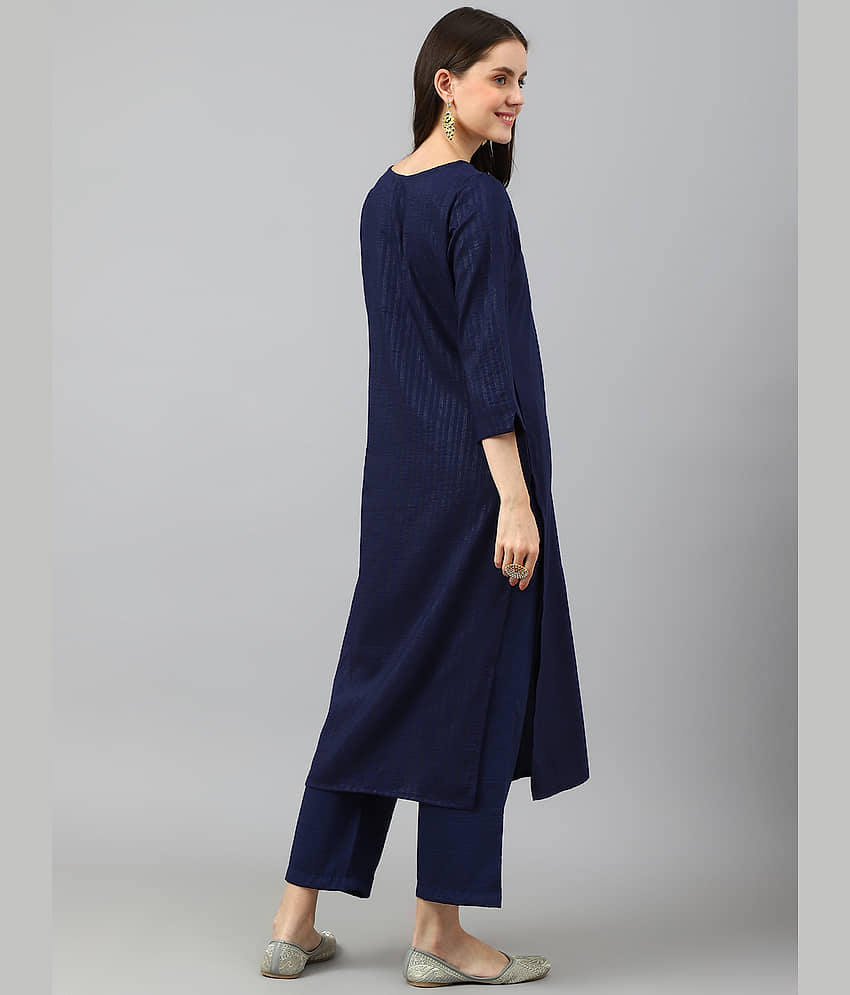 Aarrah Cotton Striped Kurti With Pants Women's Stitched Salwar Suit - Navy ( Pack of 2 ) view 2