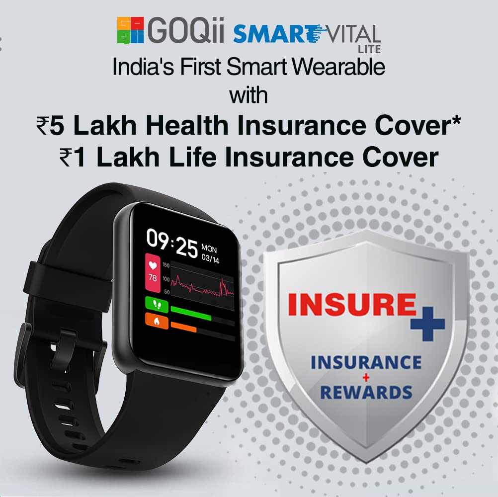 GOQii Newly Launched Smart Vital Lite HD Display Smart Watch with 5 lakhs Health Insurance & 1 lakh Life Insurance with SpO2, & Free 12 Months Personal Coaching (Blue) view 2