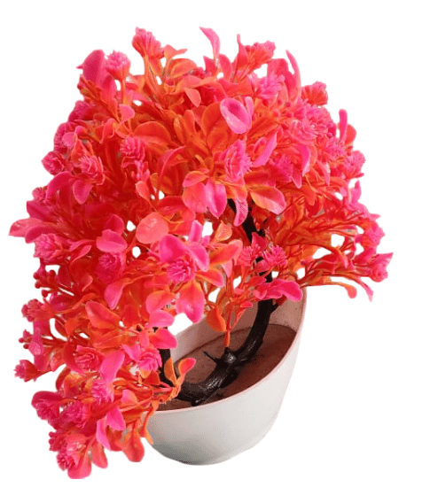 Vibrant Pink and Orange Artificial Floral Arrangement in White Pot view 2