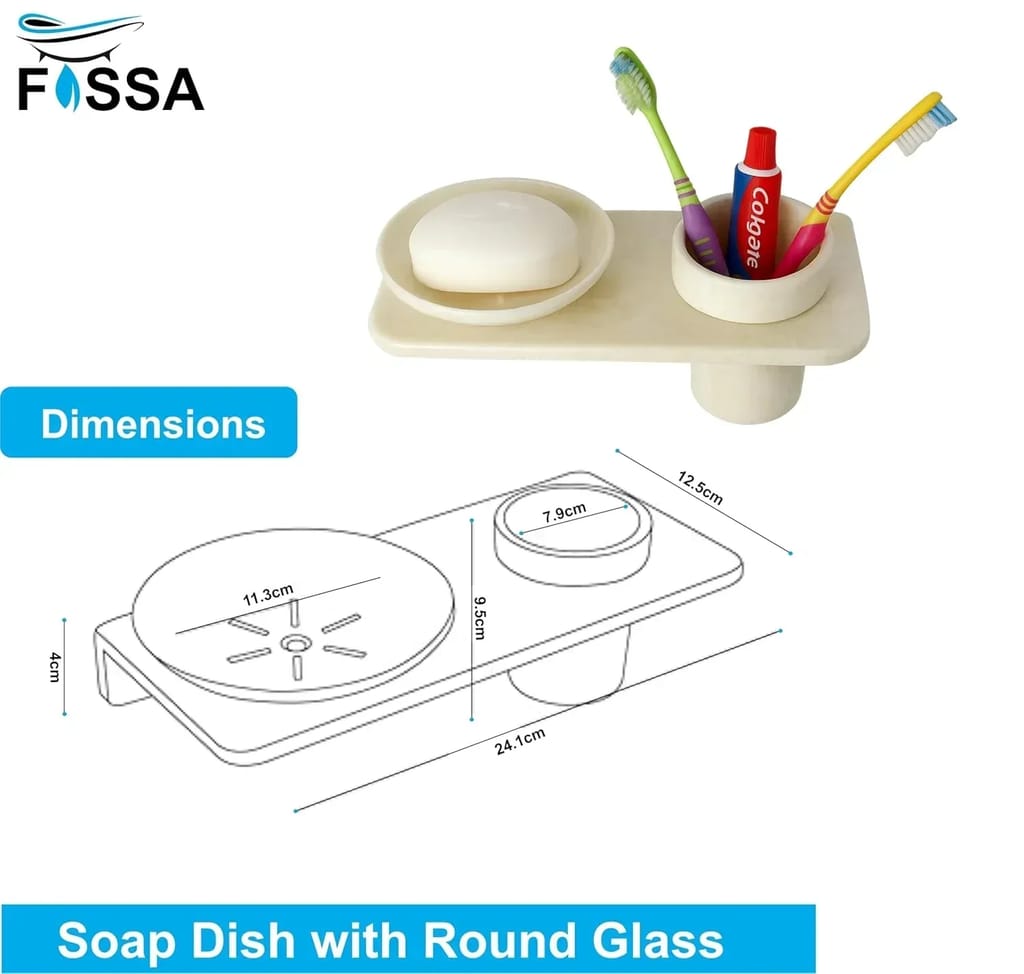 Ivory Soap Dish with Toothbrush Holder Unbreakable Abs Round Ceramic Finish(RM-120) view 2