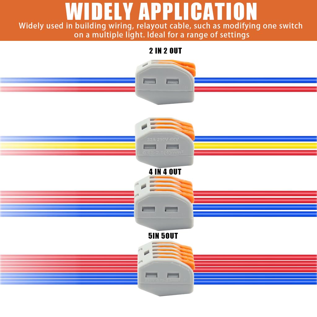 SPARKWORLD 46PCS Quick Wire Connector Kit | Reusable Electrical Cable Connectors | 2/3/4/5 Port Push Lever Terminal Block Se | Colour: 46 Pcs view 2