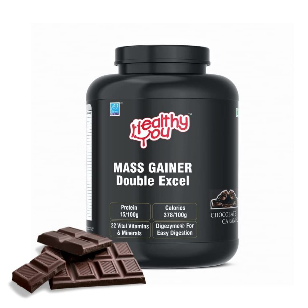 Healthy You Mass Gainer Double Excel | 13.5g Protein, 2.1g BCAA per 90g scoop| Improved Endurance and Muscle Recovery| Supports Weight Gain| Easy to Digest