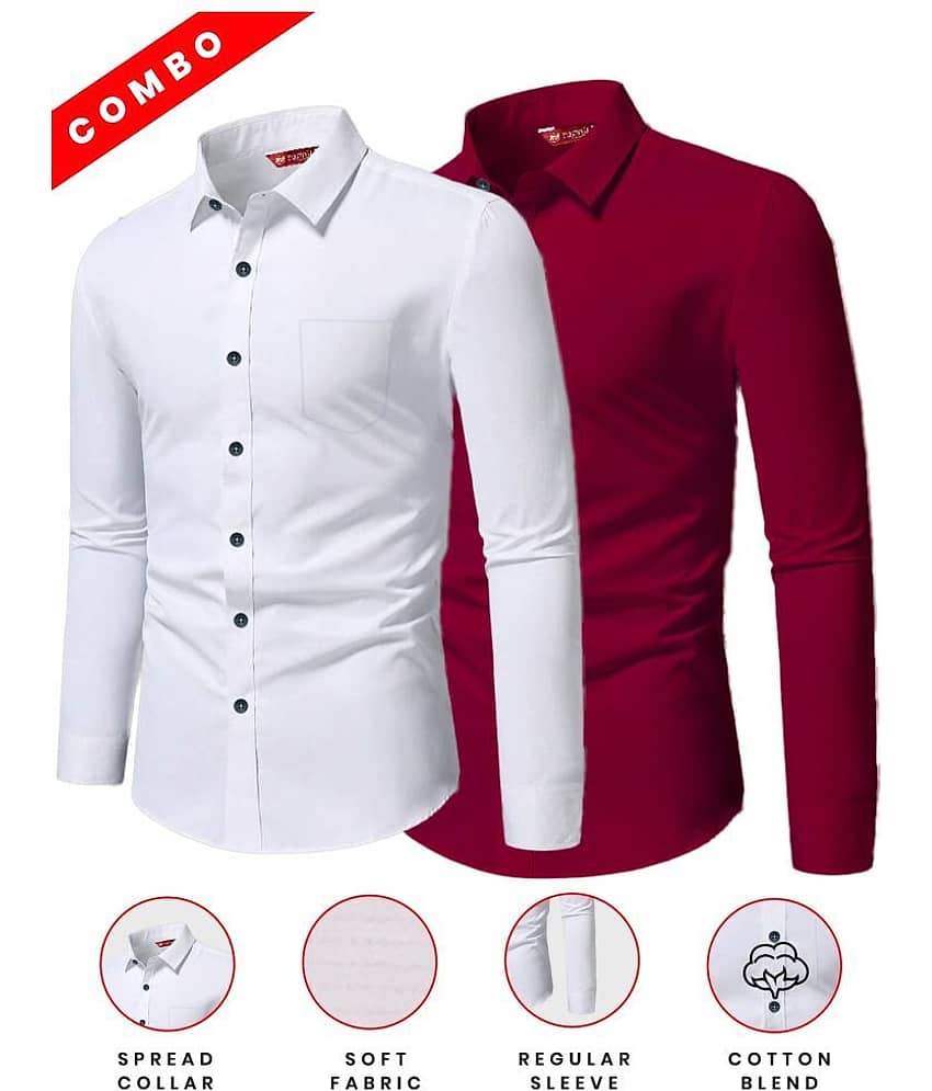 Yugnik Cotton Blend Slim Fit Full Sleeves Men's Formal Shirt - Green ( Pack of 2 ) view 2