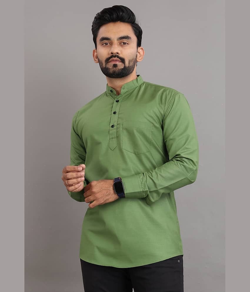 Nofilter Cotton Blend Plain Regular Kurta For Men ( Light Green ) view 2